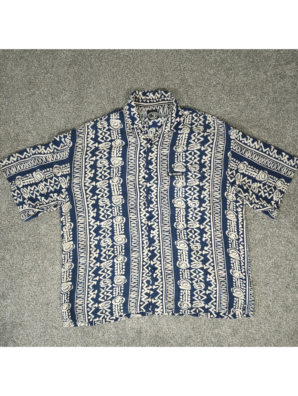 Vintage 90s T&C Surf Designs Blue Geometric Funky Hawaiian Aloha Shirt Medium